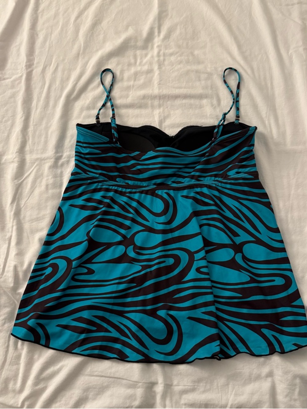 Teal/brown zebra print swim tank with adjustable straps Size 10 - Picture 6 of 6